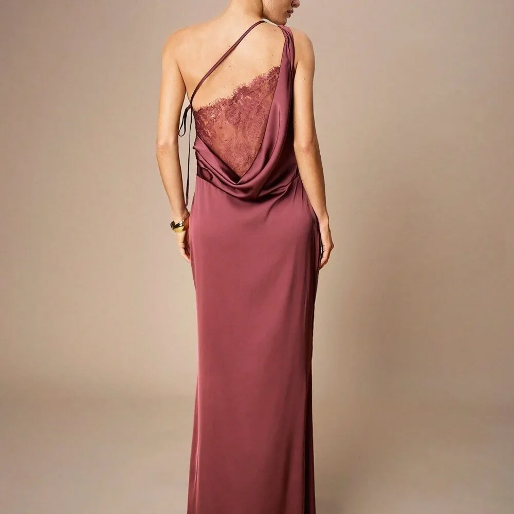 Red Violet Party Women's Mermaid Hem Lace Patchwork Backless Long Dresses - Picture 2 of 8